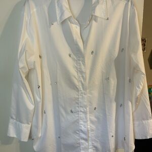 Lane Bryant white embellished Button-Up Blouse